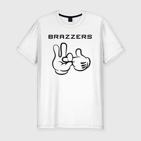 Мужская футболка хлопок Slim с принтом Brazzers в Белгороде, 92% хлопок, 8% лайкра | приталенный силуэт, круглый вырез ворота, длина до линии бедра, короткий рукав | brazzers | анани | бразерс | браззерс | братья | звезда | надпись | прикол | проно хуб | сайт | 
