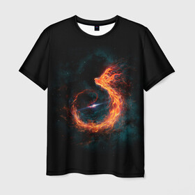 Мужская футболка 3D с принтом Космический Феникс в Белгороде, 100% полиэфир | прямой крой, круглый вырез горловины, длина до линии бедер | beast | bird | creature | fire | flame | myth | mythical | phoenix | space | зверь | космос | миф | мифические | мифическое | огонь | пламя | птица | существо | феникс