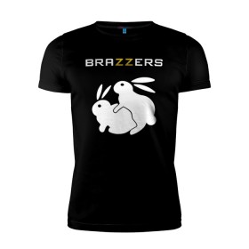 Мужская футболка премиум с принтом Brazzers в Белгороде, 92% хлопок, 8% лайкра | приталенный силуэт, круглый вырез ворота, длина до линии бедра, короткий рукав | brazzers | а | бразерс | браззерс | братья | зайцы | звезда | кролики | надпись | прикол | проно хуб | сайт | 