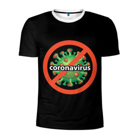 Мужская футболка 3D спортивная с принтом Стоп Коронавирус в Белгороде, 100% полиэстер с улучшенными характеристиками | приталенный силуэт, круглая горловина, широкие плечи, сужается к линии бедра | Тематика изображения на принте: coronavirus | covid 19 | арт | болезни | вирус | грипп | коронавирус | надписи | эпидемия