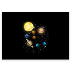 Поздравительная открытка с принтом Солнечная Система в Белгороде, 100% бумага | плотность бумаги 280 г/м2, матовая, на обратной стороне линовка и место для марки
 | earth | mars | nasa | planet | planets | space | star | stars | sun | system | венера | звезды | земля | космос | марс | меркурий | планета | планеты | сатурн | система | солнце | уран | юпитер