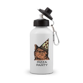 Бутылка спортивная с принтом PIZZA PARTY в Белгороде, металл | емкость — 500 мл, в комплекте две пластиковые крышки и карабин для крепления | party | pizza | pizza party | time | арт | веселье | время | для детей | животные | картинка | кот | котик | котики | пицца | пиццы | рисунок | рыжий кот
