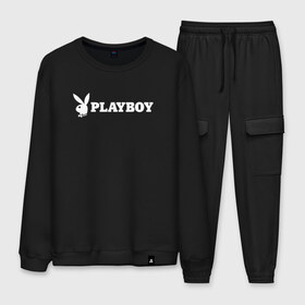 Мужской костюм хлопок с принтом PLAYBOY в Белгороде, 100% хлопок | на свитшоте круглая горловина, мягкая резинка по низу. Брюки заужены к низу, на них два вида карманов: два “обычных” по бокам и два объемных, с клапанами, расположенные ниже линии бедра. Брюки с мягкой трикотажной резинкой на поясе и по низу штанин. В поясе для дополнительного комфорта — широкие завязки | brand | brazzers | faketaxi | hub | mode | playboy | бразерс | бренд | мода | фейк такси