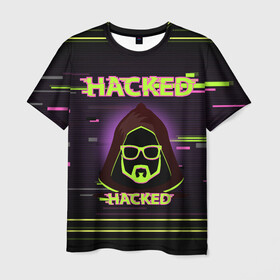 Мужская футболка 3D с принтом Hacked в Белгороде, 100% полиэфир | прямой крой, круглый вырез горловины, длина до линии бедер | cybepunk | hacked | hacker | it | аноним | анонимус | взлом | взломщик | киберпанк | программист | хак | хакер