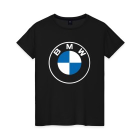 Женская футболка хлопок с принтом BMW LOGO 2020 в Белгороде, 100% хлопок | прямой крой, круглый вырез горловины, длина до линии бедер, слегка спущенное плечо | bmw | bmw motorsport | bmw performance | carbon | m | motorsport | performance | sport | бмв | карбон | моторспорт | спорт