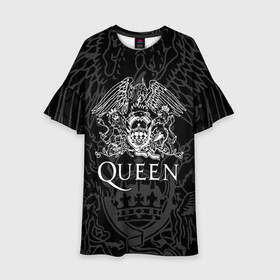 Детское платье 3D с принтом QUEEN | КВИН (Z) в Белгороде, 100% полиэстер | прямой силуэт, чуть расширенный к низу. Круглая горловина, на рукавах — воланы | Тематика изображения на принте: queen | rock | we will rock you | брайан мэи | группа queen | группа квин | джон дикон | квин | королева | король | роджер тейлор | рок | фредди меркьюри