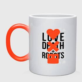 Кружка хамелеон с принтом LOVE DEATH ROBOTS (LDR) в Белгороде, керамика | меняет цвет при нагревании, емкость 330 мл | death | fantastic | future | ldr | love | love death and robots | love death robots | netflix | robots | sci fi | будущее | лдр | любовь | нетфликс | роботы | фантастика