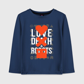 Детский лонгслив хлопок с принтом LOVE DEATH ROBOTS (LDR) в Белгороде, 100% хлопок | круглый вырез горловины, полуприлегающий силуэт, длина до линии бедер | Тематика изображения на принте: death | fantastic | future | ldr | love | love death and robots | love death robots | netflix | robots | sci fi | будущее | лдр | любовь | нетфликс | роботы | фантастика