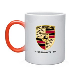 Кружка хамелеон с принтом PORSCHE в Белгороде, керамика | меняет цвет при нагревании, емкость 330 мл | auto | boxter | cayenne | macan | porsche | sport | авто | автомобиль | автомобильные | бренд | каен | макан | марка | машины | порш | порше | премиум | спорт