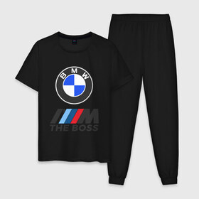 Мужская пижама хлопок с принтом BMW BOSS в Белгороде, 100% хлопок | брюки и футболка прямого кроя, без карманов, на брюках мягкая резинка на поясе и по низу штанин
 | Тематика изображения на принте: bmw | bmw performance | m | motorsport | performance | бмв | бэха | моторспорт