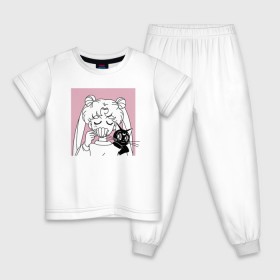 Детская пижама хлопок с принтом Sailor Moon, Usagi Tsukino в Белгороде, 100% хлопок |  брюки и футболка прямого кроя, без карманов, на брюках мягкая резинка на поясе и по низу штанин
 | Тематика изображения на принте: anime | bunny | kawaii | luna | manga | sailor moon | sailors | usagi tsukino | аниме | луна | манга | сейлор мун | усаги цукино