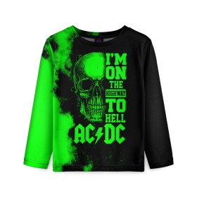 Детский лонгслив 3D с принтом Im on the highway to hell AC/DC в Белгороде, 100% полиэстер | длинные рукава, круглый вырез горловины, полуприлегающий силуэт
 | ac dc | acdc | acdc ас дс | angus | back in black | highway to hell | mckinn | австралийская | ангус янг | ас дс | асдс | блюз | в форме | гитара | группа | дым | крис слэйд | метал | молния | музыка | певец | рок | рок н ролл | стиви янг