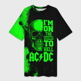 Платье-футболка 3D с принтом Im on the highway to hell AC DC в Белгороде,  |  | ac dc | acdc | acdc ас дс | angus | back in black | highway to hell | mckinn | австралийская | ангус янг | ас дс | асдс | блюз | в форме | гитара | группа | дым | крис слэйд | метал | молния | музыка | певец | рок | рок н ролл | стиви янг