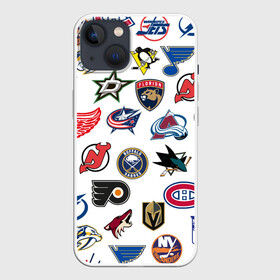 Чехол для iPhone 13 с принтом NHL PATTERN в Белгороде,  |  | anaheim ducks | arizona coyotes | boston bruins | buffalo sabres | calgary flames | canadiens de montreal | carolina hurricanes | chicago blackhawks | colorado avalanche | columbus blue jackets | dallas stars | detroit red wings | edmonton oil | hockey | 