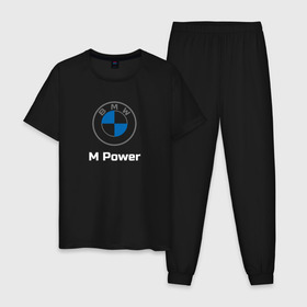 Мужская пижама хлопок с принтом BMW M Power в Белгороде, 100% хлопок | брюки и футболка прямого кроя, без карманов, на брюках мягкая резинка на поясе и по низу штанин
 | baern | bmw | club | drive | m | m2 | m3 | m5 | power | x5 | бмв | бумер | драйв | клуб | логотип | новая | новое лого | новый | эмблема