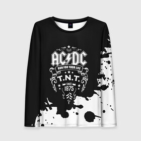 Женский лонгслив 3D с принтом AC/DC T.N.T. в Белгороде, 100% полиэстер | длинные рукава, круглый вырез горловины, полуприлегающий силуэт | ac dc | acdc | acdc ас дс | angus | back in black | highway to hell | mckinnon | young | австралийская | ангус янг | ас дс | асдс | блюз | в форме | гитара | группа | крис слэйд | метал | молния | музыка | п | певец | рок | рок н ролл