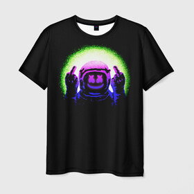 Мужская футболка 3D с принтом Маршмелло в Белгороде, 100% полиэфир | прямой крой, круглый вырез горловины, длина до линии бедер | marshmello | взлет | висит | дым | дыра | зефир | инопланетянин | космонавт | космос | костюм | край | луне | лунный | марсианин | маршмелло | маршмело | музык | на | первый | пламя | планета | полет | человек