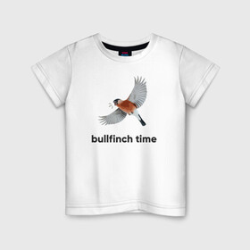 Детская футболка хлопок с принтом Bullfinch time в Белгороде, 100% хлопок | круглый вырез горловины, полуприлегающий силуэт, длина до линии бедер | bird | bullfinch | wings | летать | полет | птица | снегирь