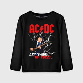 Детский лонгслив 3D с принтом AC/DC let there be rock! в Белгороде, 100% полиэстер | длинные рукава, круглый вырез горловины, полуприлегающий силуэт
 | ac dc | acdc | acdc ас дс | angus | back in black | highway to hell | mckinnon | young | австралийская | ангус янг | ас дс | асдс | блюз | в форме | гитара | группа | крис слэйд | метал | молния | музыка | п | певец | рок | рок н ролл