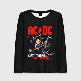 Женский лонгслив 3D с принтом AC/DC let there be rock! в Белгороде, 100% полиэстер | длинные рукава, круглый вырез горловины, полуприлегающий силуэт | ac dc | acdc | acdc ас дс | angus | back in black | highway to hell | mckinnon | young | австралийская | ангус янг | ас дс | асдс | блюз | в форме | гитара | группа | крис слэйд | метал | молния | музыка | п | певец | рок | рок н ролл