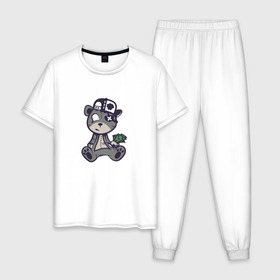 Мужская пижама хлопок с принтом Крутой медведь Snoopi в Белгороде, 100% хлопок | брюки и футболка прямого кроя, без карманов, на брюках мягкая резинка на поясе и по низу штанин
 | Тематика изображения на принте: 