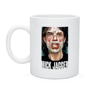 Кружка с принтом MICK JAGGER в Белгороде, керамика | объем — 330 мл, диаметр — 80 мм. Принт наносится на бока кружки, можно сделать два разных изображения | Тематика изображения на принте: mick jagger | music | rock | rolling stones | музыка | рок