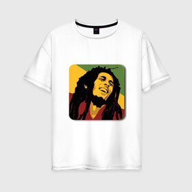 Женская футболка хлопок Oversize с принтом Боб Марли в Белгороде, 100% хлопок | свободный крой, круглый ворот, спущенный рукав, длина до линии бедер
 | боб марли | гитарист | музыкант | регги