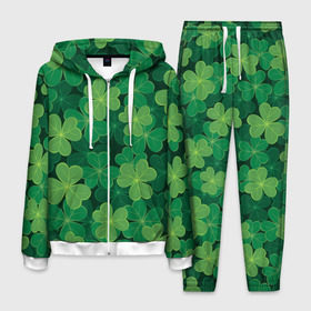 Мужской костюм 3D с принтом Ирландский клевер в Белгороде, 100% полиэстер | Манжеты и пояс оформлены тканевой резинкой, двухслойный капюшон со шнурком для регулировки, карманы спереди | Тематика изображения на принте: clover | day | ireland.lucky | irish | patrick | patricks | shamrock | день | зеленая | зеленый | ирландский | клевер | купить | патрик | патрика | святого | святой