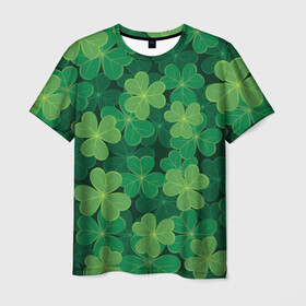 Мужская футболка 3D с принтом Ирландский клевер в Белгороде, 100% полиэфир | прямой крой, круглый вырез горловины, длина до линии бедер | clover | day | ireland.lucky | irish | patrick | patricks | shamrock | день | зеленая | зеленый | ирландский | клевер | купить | патрик | патрика | святого | святой