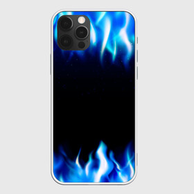 Чехол для iPhone 12 Pro с принтом Синий Огонь в Белгороде, силикон | область печати: задняя сторона чехла, без боковых панелей | абстракция | блеск | волны | дракон | дым | крутой | линии | неон | неоновый | ночь | огненный | огни | огонь | пламя | свет | синий | сияние | яркий