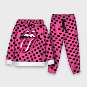 Детский костюм 3D (с толстовкой) с принтом rolling stones pink logo в Белгороде,  |  | Тематика изображения на принте: mick jagger | music | rock | rolling stones | музыка | рок