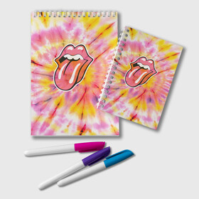 Блокнот с принтом Rolling Stones tie-dye в Белгороде, 100% бумага | 48 листов, плотность листов — 60 г/м2, плотность картонной обложки — 250 г/м2. Листы скреплены удобной пружинной спиралью. Цвет линий — светло-серый
 | mick jagger | music | rock | rolling stones | музыка | рок