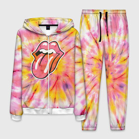 Мужской костюм 3D с принтом Rolling Stones tie-dye в Белгороде, 100% полиэстер | Манжеты и пояс оформлены тканевой резинкой, двухслойный капюшон со шнурком для регулировки, карманы спереди | Тематика изображения на принте: mick jagger | music | rock | rolling stones | музыка | рок