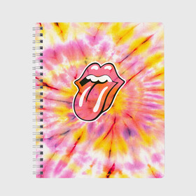 Тетрадь с принтом Rolling Stones tie-dye в Белгороде, 100% бумага | 48 листов, плотность листов — 60 г/м2, плотность картонной обложки — 250 г/м2. Листы скреплены сбоку удобной пружинной спиралью. Уголки страниц и обложки скругленные. Цвет линий — светло-серый
 | mick jagger | music | rock | rolling stones | музыка | рок
