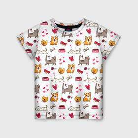 Детская футболка 3D с принтом Домашние питомцы в Белгороде, 100% гипоаллергенный полиэфир | прямой крой, круглый вырез горловины, длина до линии бедер, чуть спущенное плечо, ткань немного тянется | Тематика изображения на принте: cat | cats | corgi | dog | kitten | друг | корги | кот | котенок | котики | коты | котята | котятки | кошки | лапа | лапки | лапы | пёс | питомец | питомцы | псы | собака | собаки | собачки
