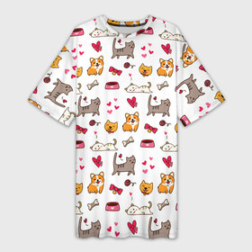 Платье-футболка 3D с принтом Домашние питомцы в Белгороде,  |  | cat | cats | corgi | dog | kitten | друг | корги | кот | котенок | котики | коты | котята | котятки | кошки | лапа | лапки | лапы | пёс | питомец | питомцы | псы | собака | собаки | собачки