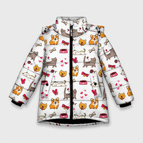Зимняя куртка для девочек 3D с принтом Домашние питомцы в Белгороде, ткань верха — 100% полиэстер; подклад — 100% полиэстер, утеплитель — 100% полиэстер. | длина ниже бедра, удлиненная спинка, воротник стойка и отстегивающийся капюшон. Есть боковые карманы с листочкой на кнопках, утяжки по низу изделия и внутренний карман на молнии. 

Предусмотрены светоотражающий принт на спинке, радужный светоотражающий элемент на пуллере молнии и на резинке для утяжки. | cat | cats | corgi | dog | kitten | друг | корги | кот | котенок | котики | коты | котята | котятки | кошки | лапа | лапки | лапы | пёс | питомец | питомцы | псы | собака | собаки | собачки