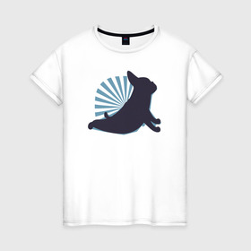 Женская футболка хлопок с принтом Йога в Белгороде, 100% хлопок | прямой крой, круглый вырез горловины, длина до линии бедер, слегка спущенное плечо | bulldog | fitness | french bulldog | yoga | бульдог | йога | собака | собаки | фитнес | французский бульдог