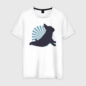 Мужская футболка хлопок с принтом Йога в Белгороде, 100% хлопок | прямой крой, круглый вырез горловины, длина до линии бедер, слегка спущенное плечо. | bulldog | fitness | french bulldog | yoga | бульдог | йога | собака | собаки | фитнес | французский бульдог