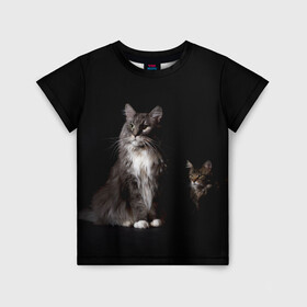 Детская футболка 3D с принтом Котики в Белгороде, 100% гипоаллергенный полиэфир | прямой крой, круглый вырез горловины, длина до линии бедер, чуть спущенное плечо, ткань немного тянется | Тематика изображения на принте: animal | animals | beast | black | cat | kitten | животное | животные | зверек | зверь | кот | котейка | котенок | котики | котэ | кошка | кошки | мейн кун | черная