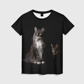 Женская футболка 3D с принтом Котики в Белгороде, 100% полиэфир ( синтетическое хлопкоподобное полотно) | прямой крой, круглый вырез горловины, длина до линии бедер | animal | animals | beast | black | cat | kitten | животное | животные | зверек | зверь | кот | котейка | котенок | котики | котэ | кошка | кошки | мейн кун | черная