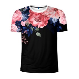 Мужская футболка 3D спортивная с принтом цветы на черном в Белгороде, 100% полиэстер с улучшенными характеристиками | приталенный силуэт, круглая горловина, широкие плечи, сужается к линии бедра | 3d | big picture | красиво | прикольные картинки | цветы