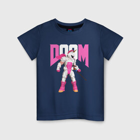 Детская футболка хлопок с принтом Doom Eternal единорог в Белгороде, 100% хлопок | круглый вырез горловины, полуприлегающий силуэт, длина до линии бедер | doom eternal | doom guy | unicorn | дум | дум гай | дум этернал | единорог | игра | персонаж | прикол