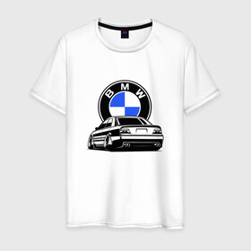 Мужская футболка хлопок с принтом BMW (JDM) в Белгороде, 100% хлопок | прямой крой, круглый вырез горловины, длина до линии бедер, слегка спущенное плечо. | bmw | bmw performance | m | motorsport | performance | бмв | бэха | моторспорт