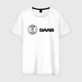 Мужская футболка хлопок с принтом Saab Black Logo в Белгороде, 100% хлопок | прямой крой, круглый вырез горловины, длина до линии бедер, слегка спущенное плечо. | Тематика изображения на принте: auto | saab | scania | авто | автомобиль | ам | машина | сааб