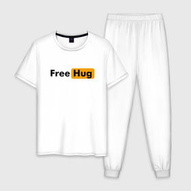 Мужская пижама хлопок с принтом FREE HUG в Белгороде, 100% хлопок | брюки и футболка прямого кроя, без карманов, на брюках мягкая резинка на поясе и по низу штанин
 | Тематика изображения на принте: 