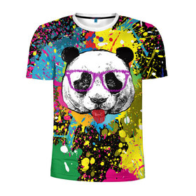 Мужская футболка 3D спортивная с принтом Панда хипстер в брызгах краски в Белгороде, 100% полиэстер с улучшенными характеристиками | приталенный силуэт, круглая горловина, широкие плечи, сужается к линии бедра | hipster | panda | брызги | в очках | краска | краски | красок | крутая | милая | модная | очки | панда | показывает язык | пятна | хипстер | экспрессионизм | язык | яркая | яркие