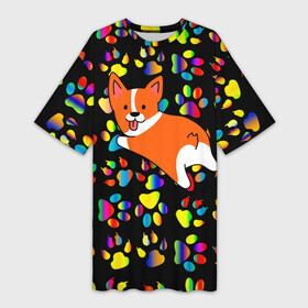 Платье-футболка 3D с принтом Корги | Цветные лапки в Белгороде,  |  | corgi | dog | korgi | корги | лапки | лапы | милая | пёс | псы | радуга | собака | собачка | собачки | цвета | цветная | яркая
