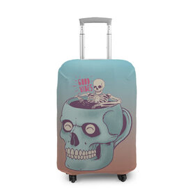 Чехол для чемодана 3D с принтом Good Viber в Белгороде, 86% полиэфир, 14% спандекс | двустороннее нанесение принта, прорези для ручек и колес | good vibes | horror | кофе | кружка | напиток | психоделика | пятница 13 | скелет | ужасы | хэллоуин | череп