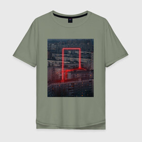 Мужская футболка хлопок Oversize с принтом Neon in the city в Белгороде, 100% хлопок | свободный крой, круглый ворот, “спинка” длиннее передней части | city | light | lights | neon | red | ussr | город | неон | россия | ссср | тлен
